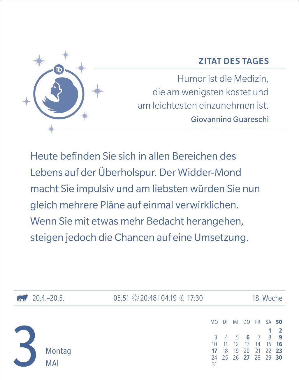 Beispielinhalt (Bild) Jungfrau Sternzeichenkalender 2027 - Tagesabreißkalender - Ihr Horoskop für jeden Tag