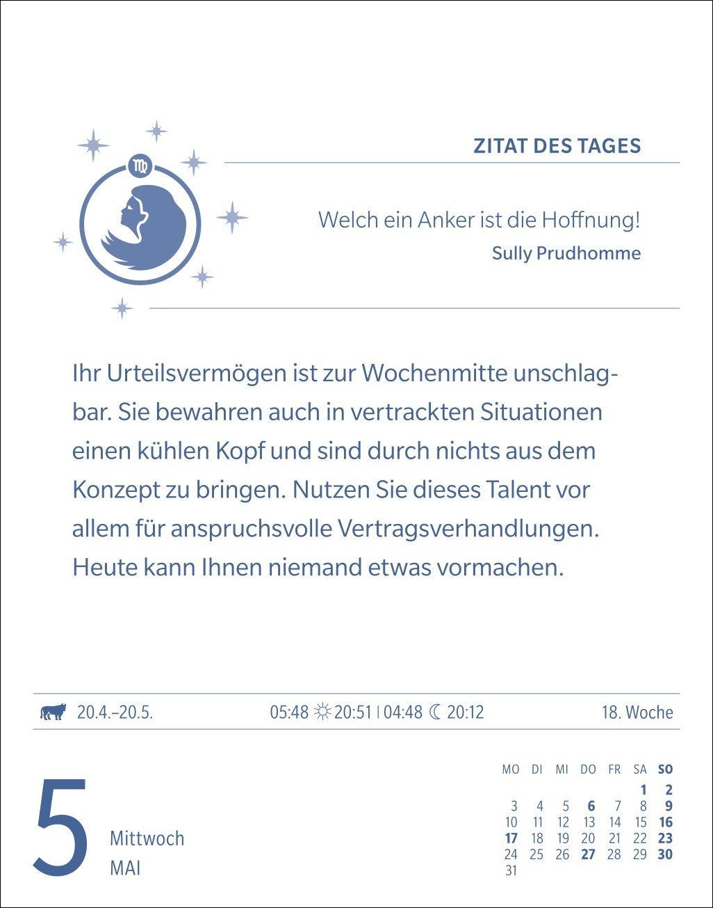 Beispielinhalt (Bild) Jungfrau Sternzeichenkalender 2027 - Tagesabreißkalender - Ihr Horoskop für jeden Tag