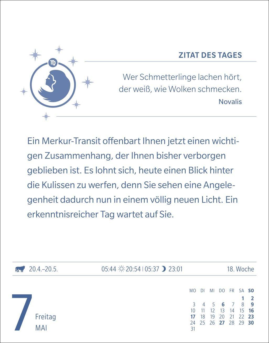 Beispielinhalt (Bild) Jungfrau Sternzeichenkalender 2027 - Tagesabreißkalender - Ihr Horoskop für jeden Tag