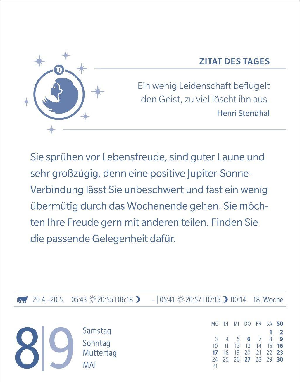 Beispielinhalt (Bild) Jungfrau Sternzeichenkalender 2027 - Tagesabreißkalender - Ihr Horoskop für jeden Tag