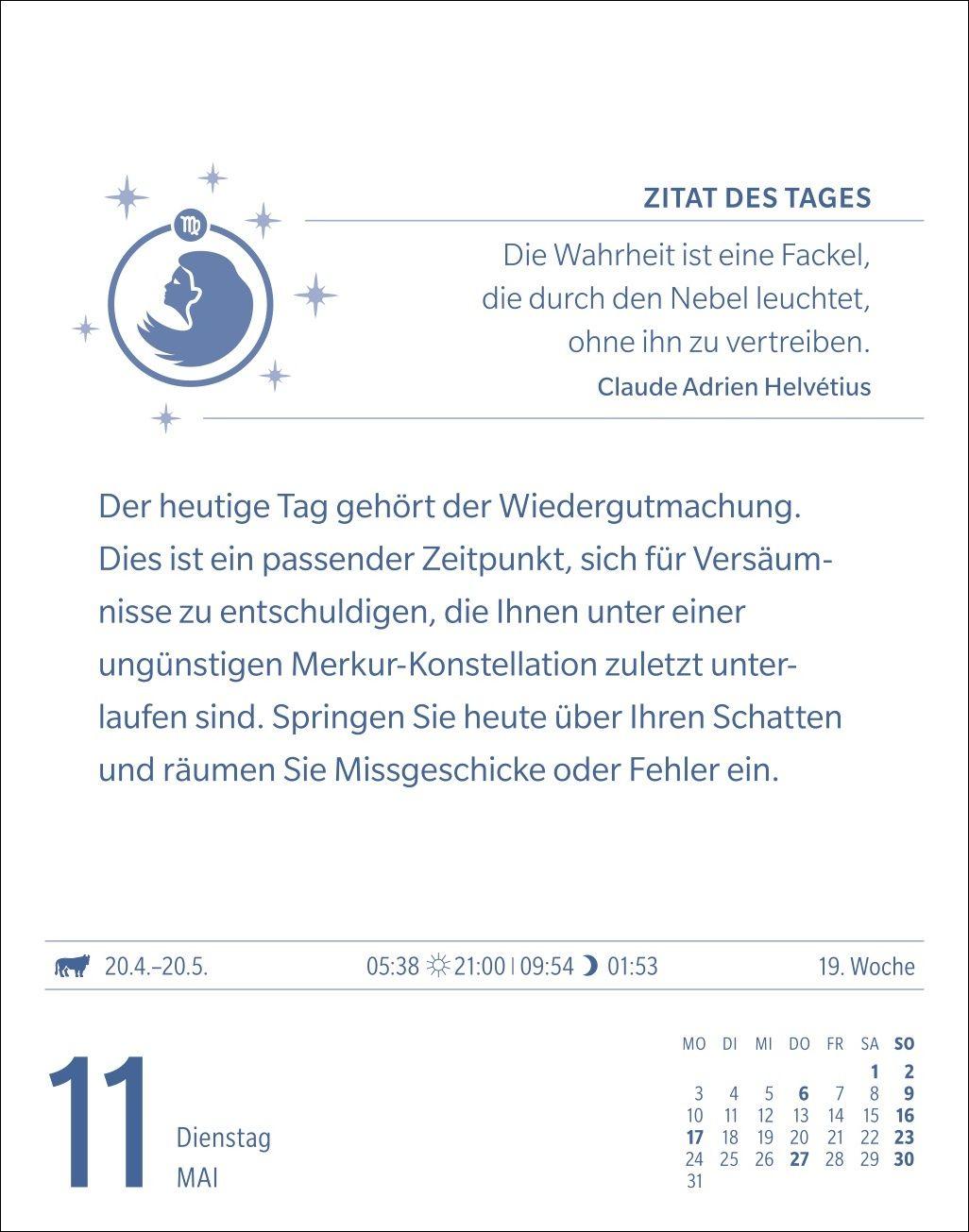 Beispielinhalt (Bild) Jungfrau Sternzeichenkalender 2027 - Tagesabreißkalender - Ihr Horoskop für jeden Tag