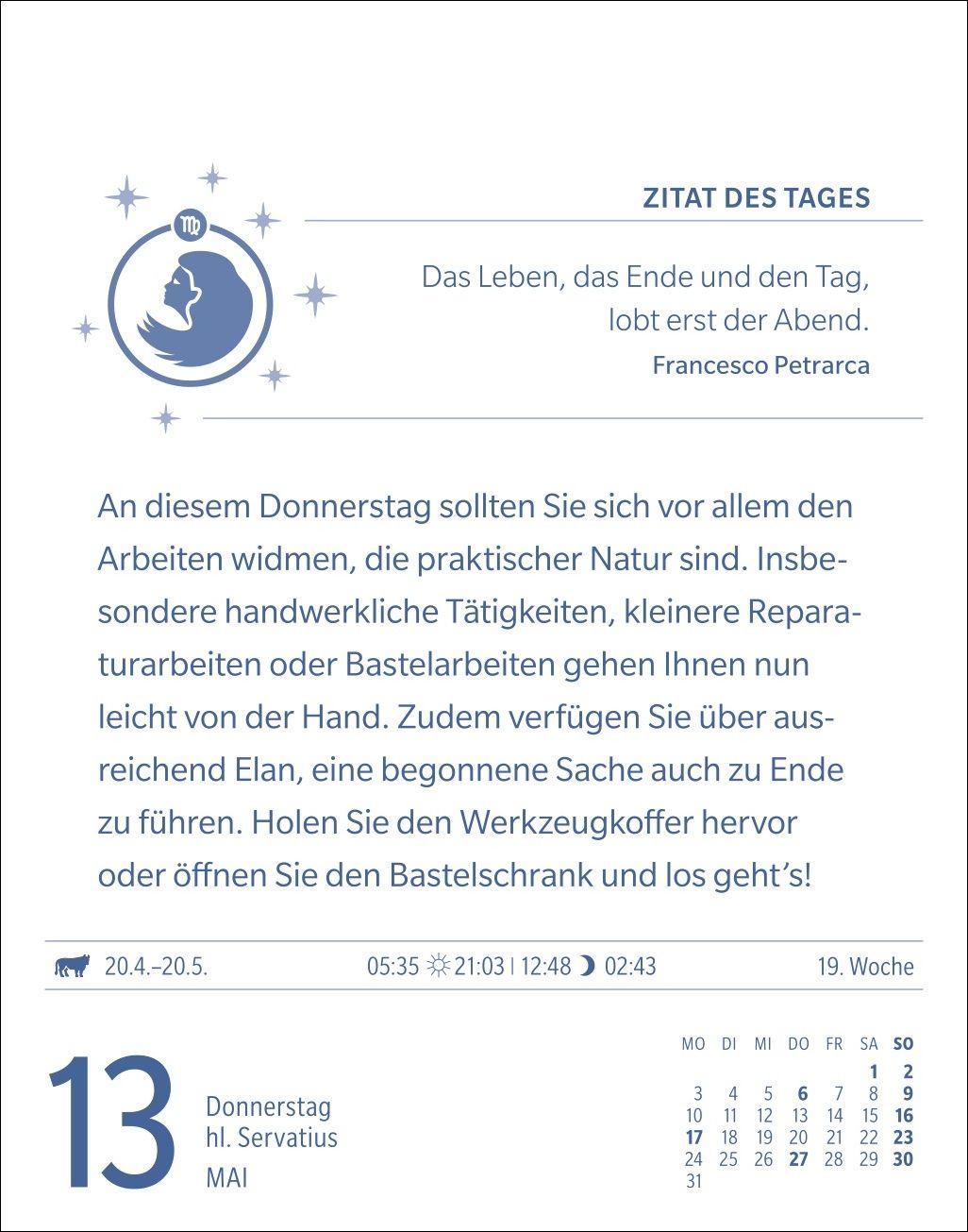 Beispielinhalt (Bild) Jungfrau Sternzeichenkalender 2027 - Tagesabreißkalender - Ihr Horoskop für jeden Tag