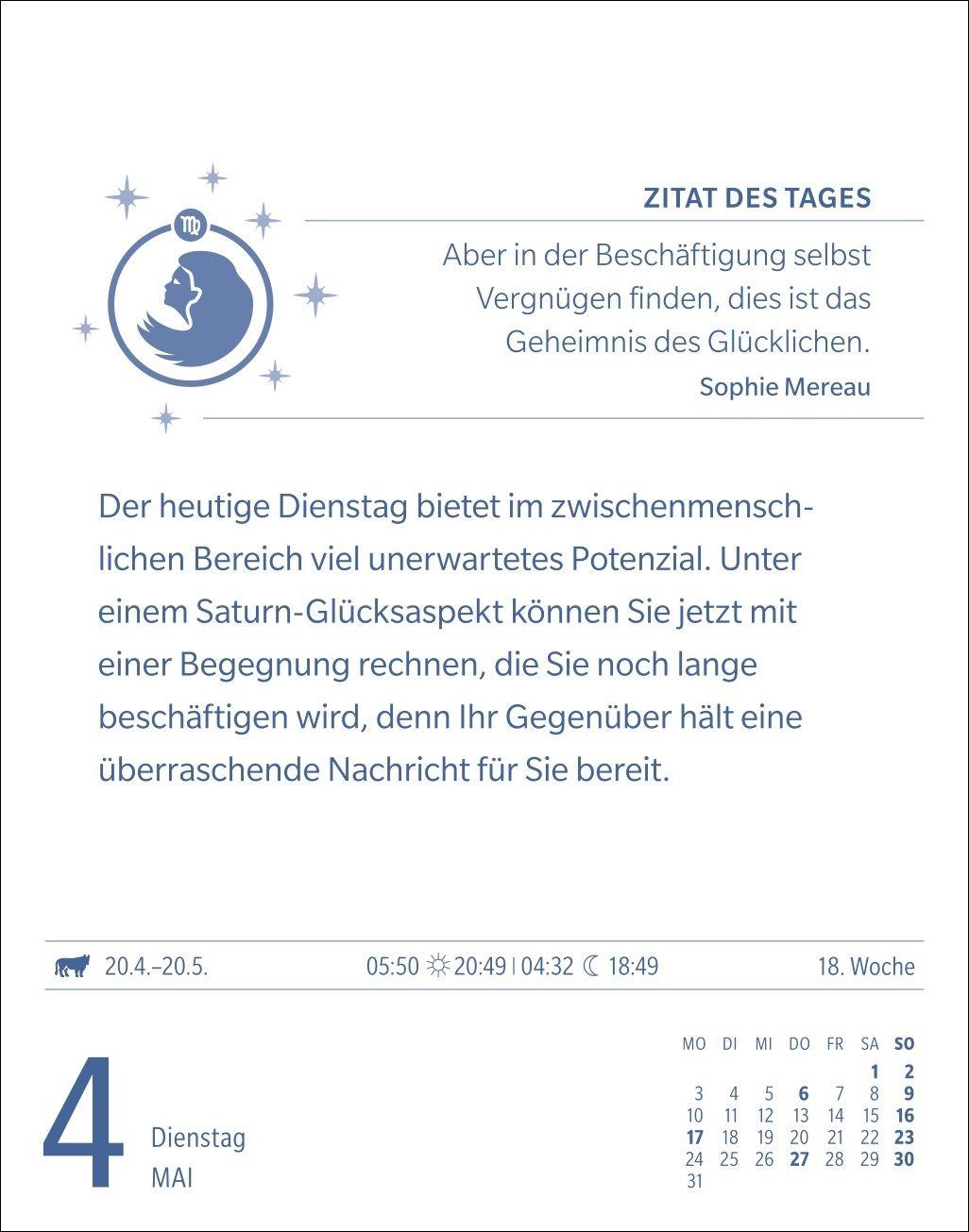 Beispielinhalt (Bild) Jungfrau Sternzeichenkalender 2027 - Tagesabreißkalender - Ihr Horoskop für jeden Tag