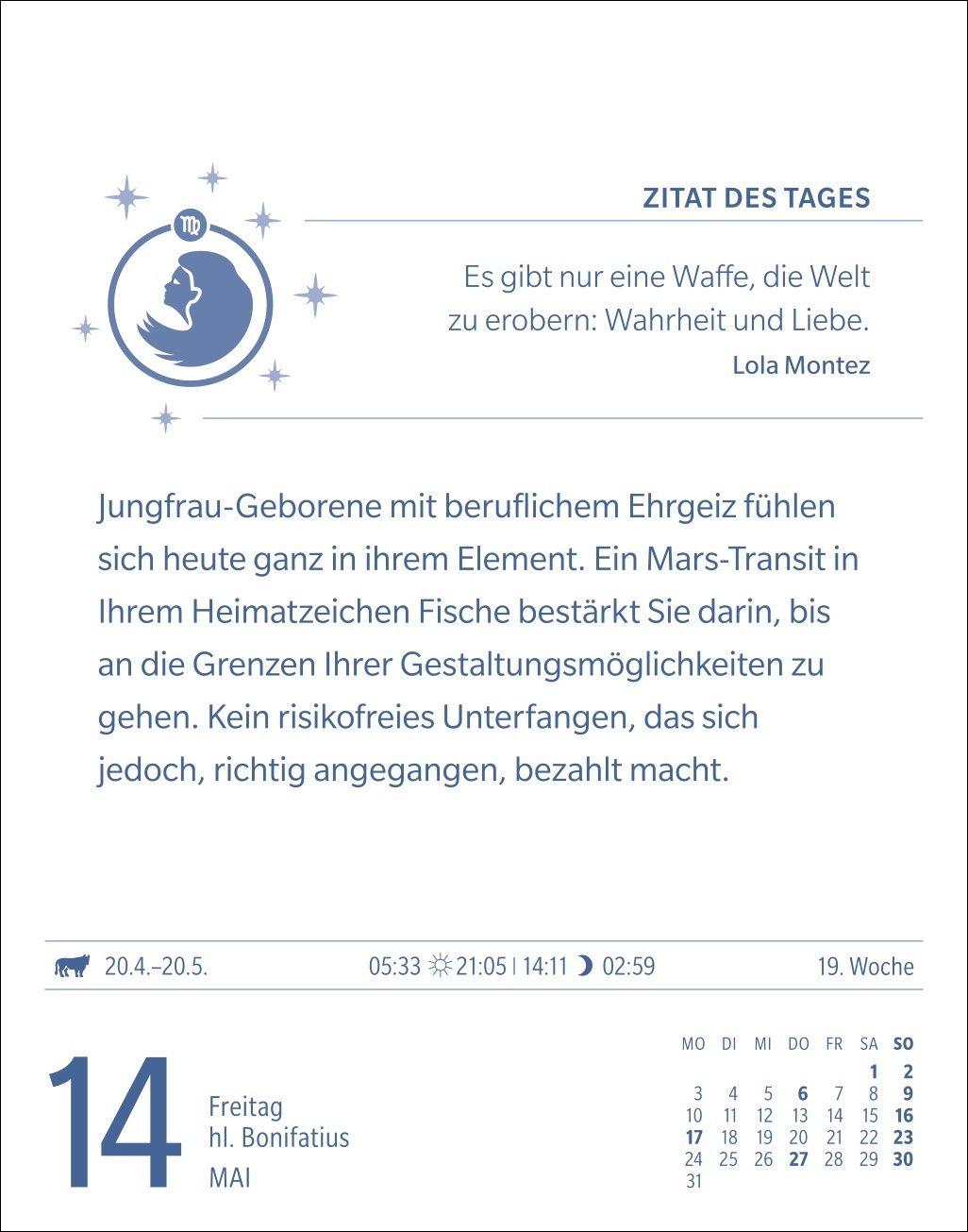 Beispielinhalt (Bild) Jungfrau Sternzeichenkalender 2027 - Tagesabreißkalender - Ihr Horoskop für jeden Tag