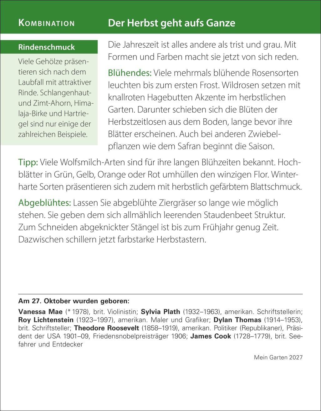 Beispielinhalt (Bild) Mein Garten Tagesabreißkalender 2027 - Praktische Tipps für 2027