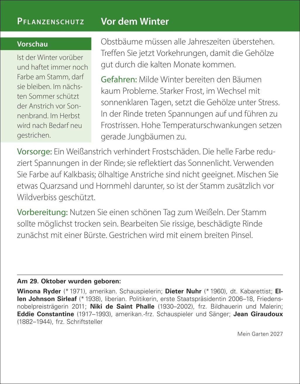 Beispielinhalt (Bild) Mein Garten Tagesabreißkalender 2027 - Praktische Tipps für 2027