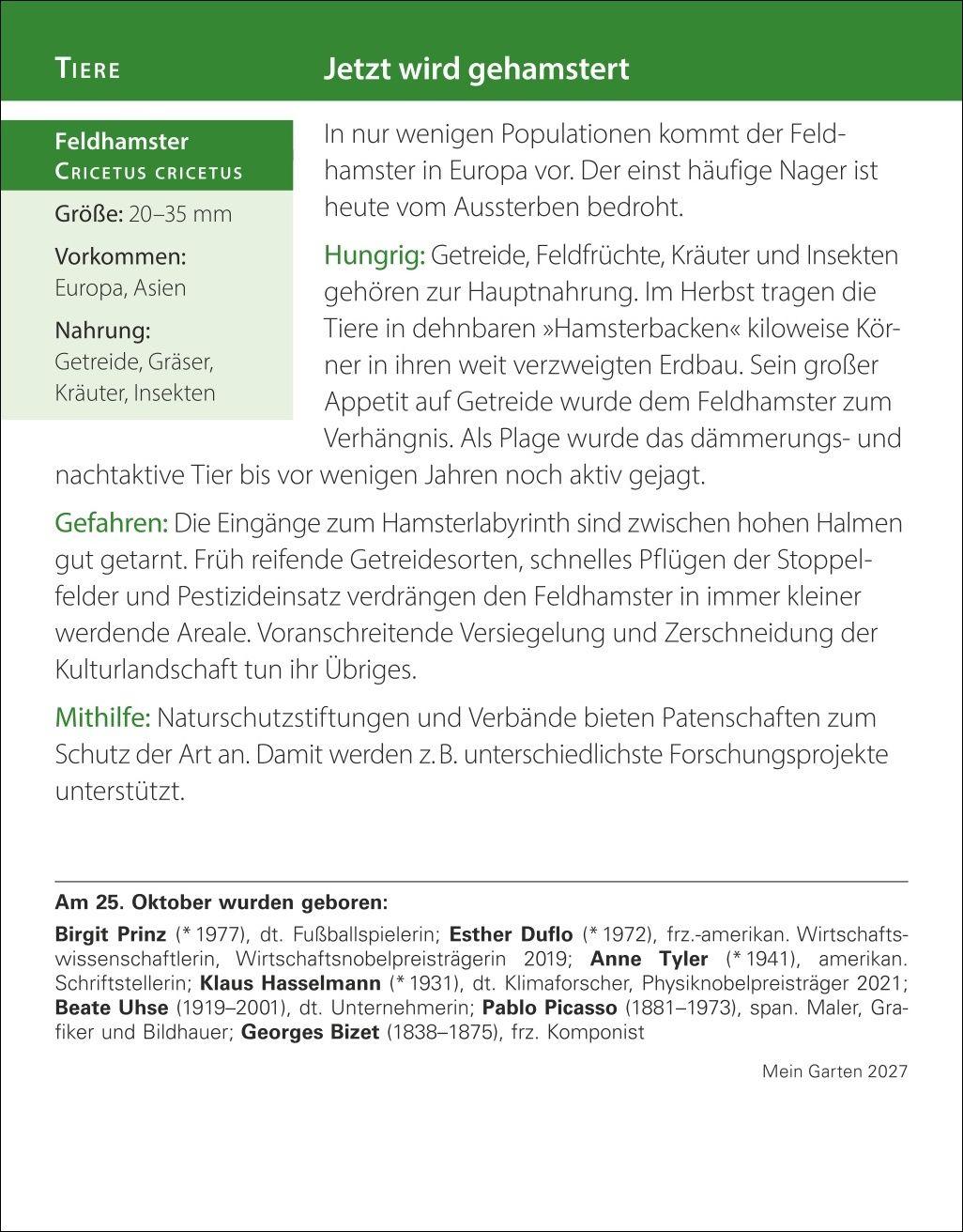 Beispielinhalt (Bild) Mein Garten Tagesabreißkalender 2027 - Praktische Tipps für 2027