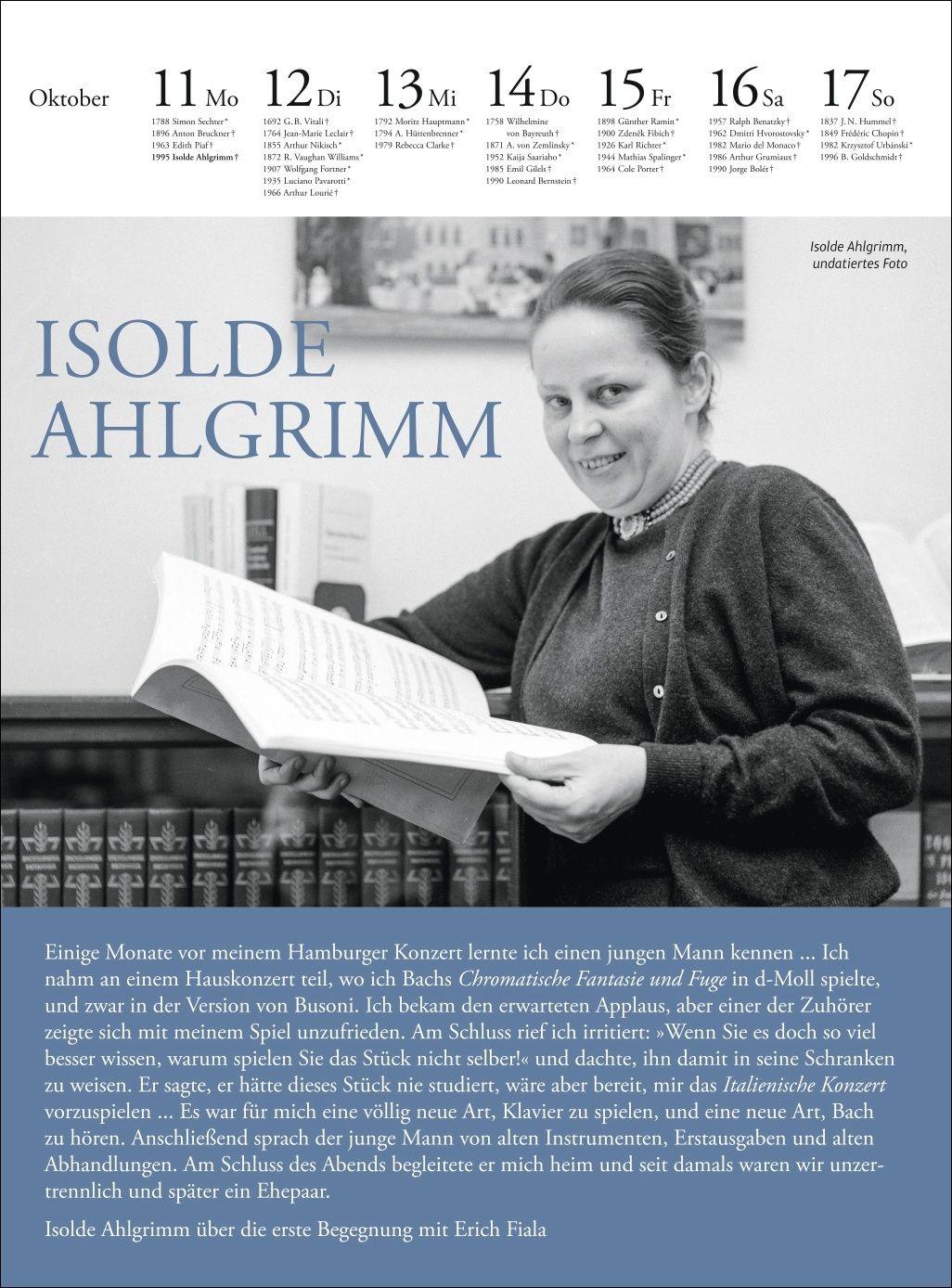 Beispielinhalt (Bild) Der Musik Kalender Wochenkalender 2027