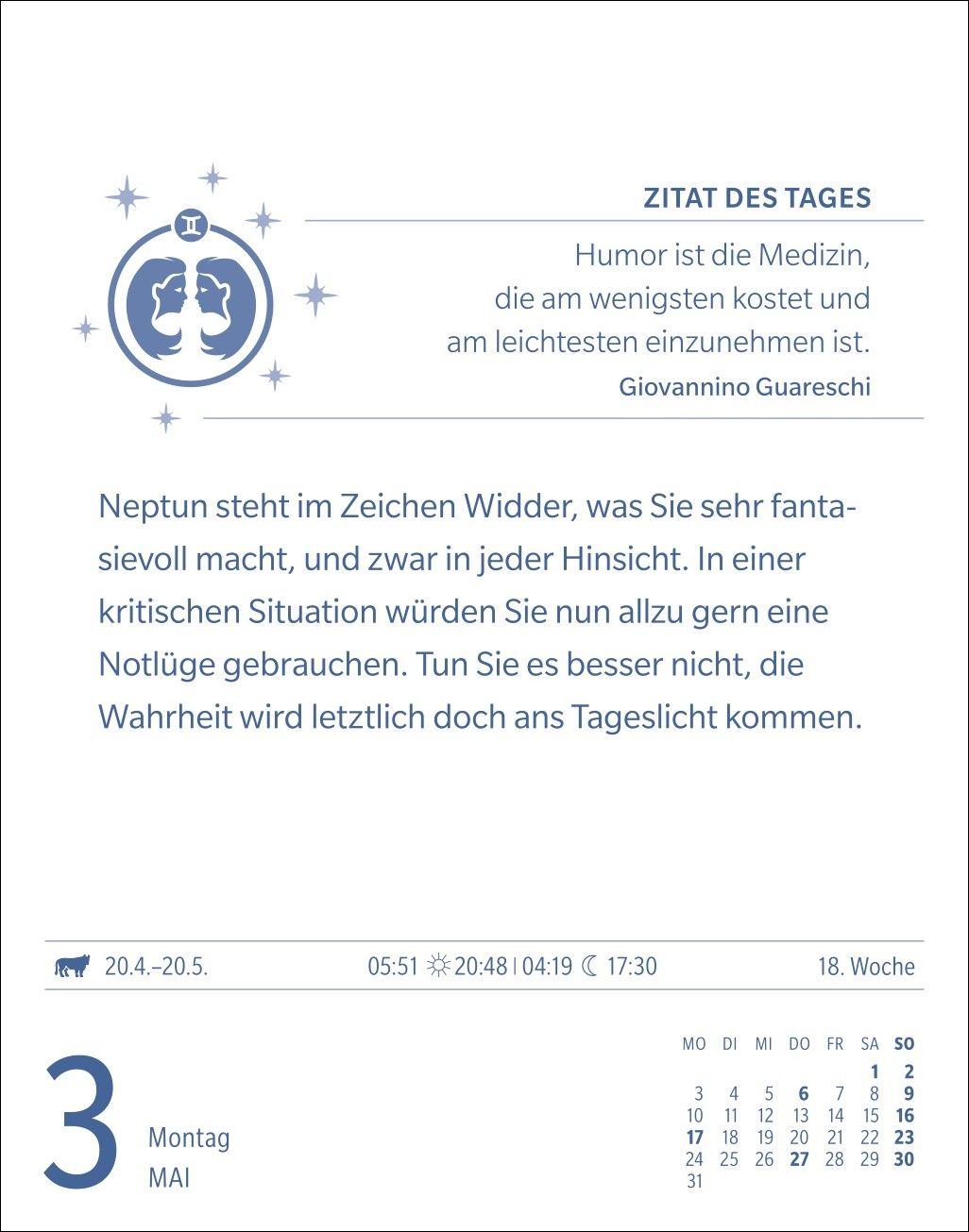 Beispielinhalt (Bild) Zwillinge Sternzeichenkalender 2027 - Tagesabreißkalender - Ihr Horoskop für jeden Tag