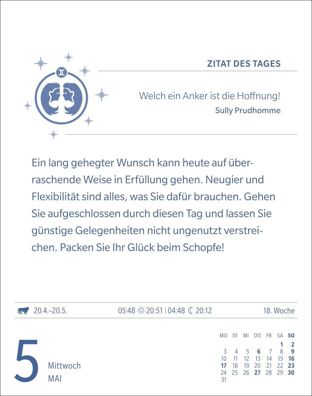 Beispielinhalt (Bild) Zwillinge Sternzeichenkalender 2027 - Tagesabreißkalender - Ihr Horoskop für jeden Tag