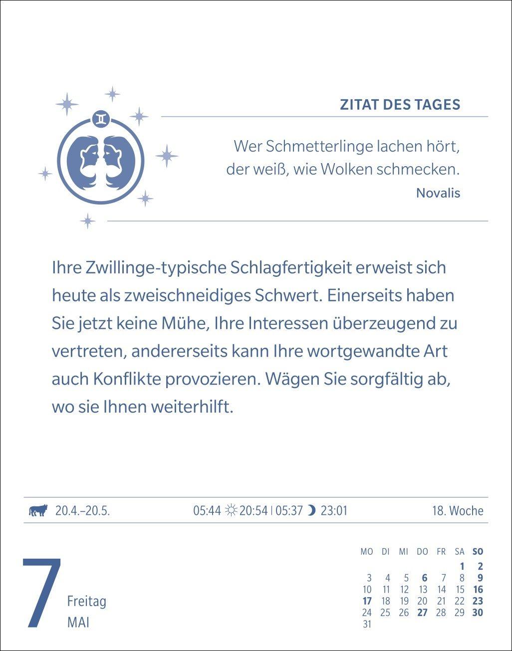 Beispielinhalt (Bild) Zwillinge Sternzeichenkalender 2027 - Tagesabreißkalender - Ihr Horoskop für jeden Tag