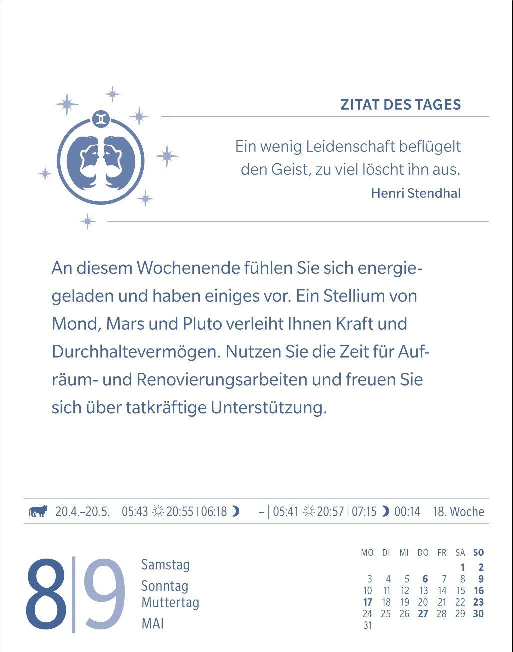Beispielinhalt (Bild) Zwillinge Sternzeichenkalender 2027 - Tagesabreißkalender - Ihr Horoskop für jeden Tag