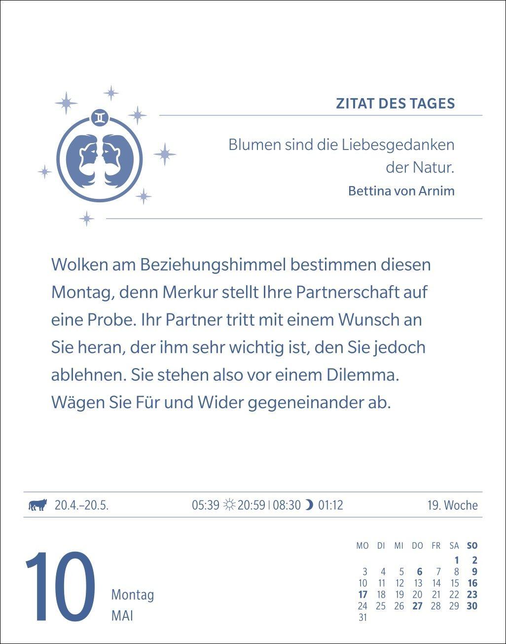 Beispielinhalt (Bild) Zwillinge Sternzeichenkalender 2027 - Tagesabreißkalender - Ihr Horoskop für jeden Tag