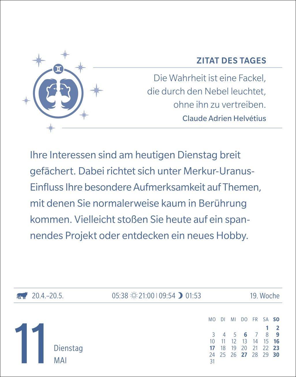 Beispielinhalt (Bild) Zwillinge Sternzeichenkalender 2027 - Tagesabreißkalender - Ihr Horoskop für jeden Tag