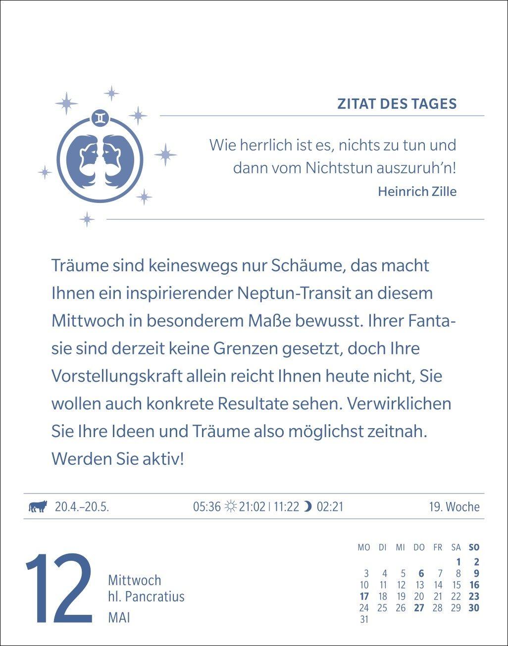 Beispielinhalt (Bild) Zwillinge Sternzeichenkalender 2027 - Tagesabreißkalender - Ihr Horoskop für jeden Tag