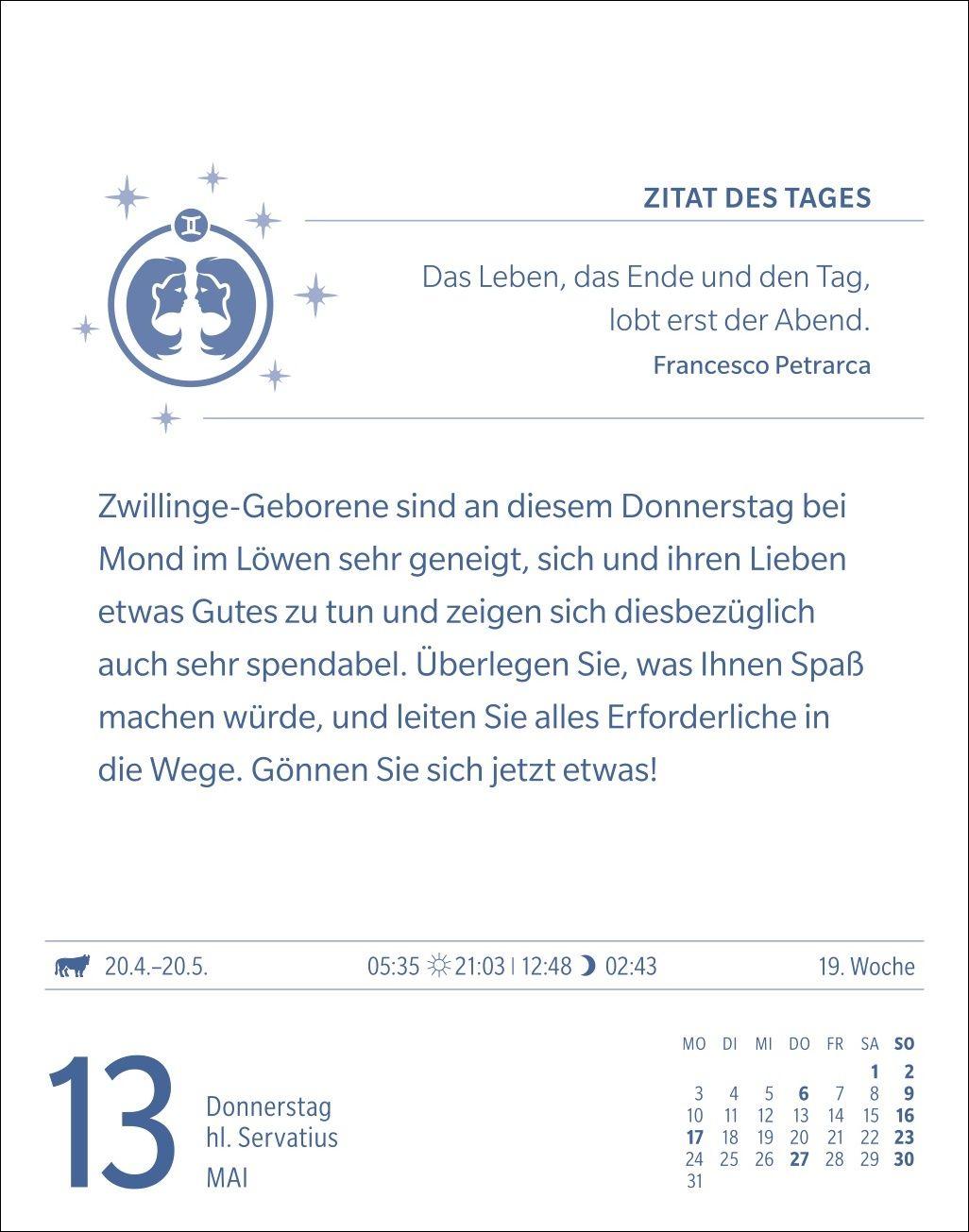 Beispielinhalt (Bild) Zwillinge Sternzeichenkalender 2027 - Tagesabreißkalender - Ihr Horoskop für jeden Tag