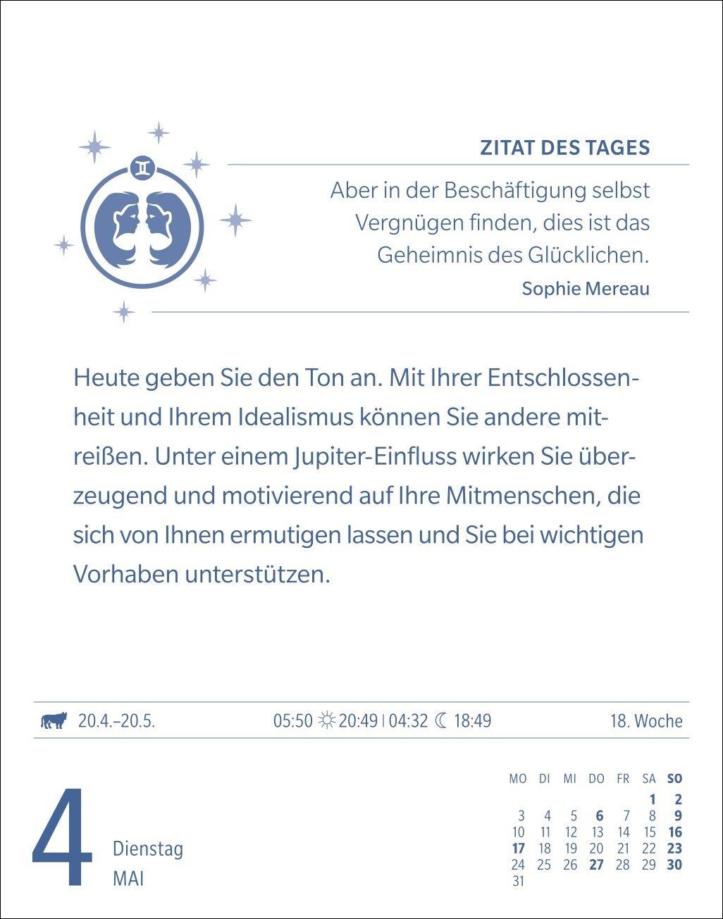 Beispielinhalt (Bild) Zwillinge Sternzeichenkalender 2027 - Tagesabreißkalender - Ihr Horoskop für jeden Tag