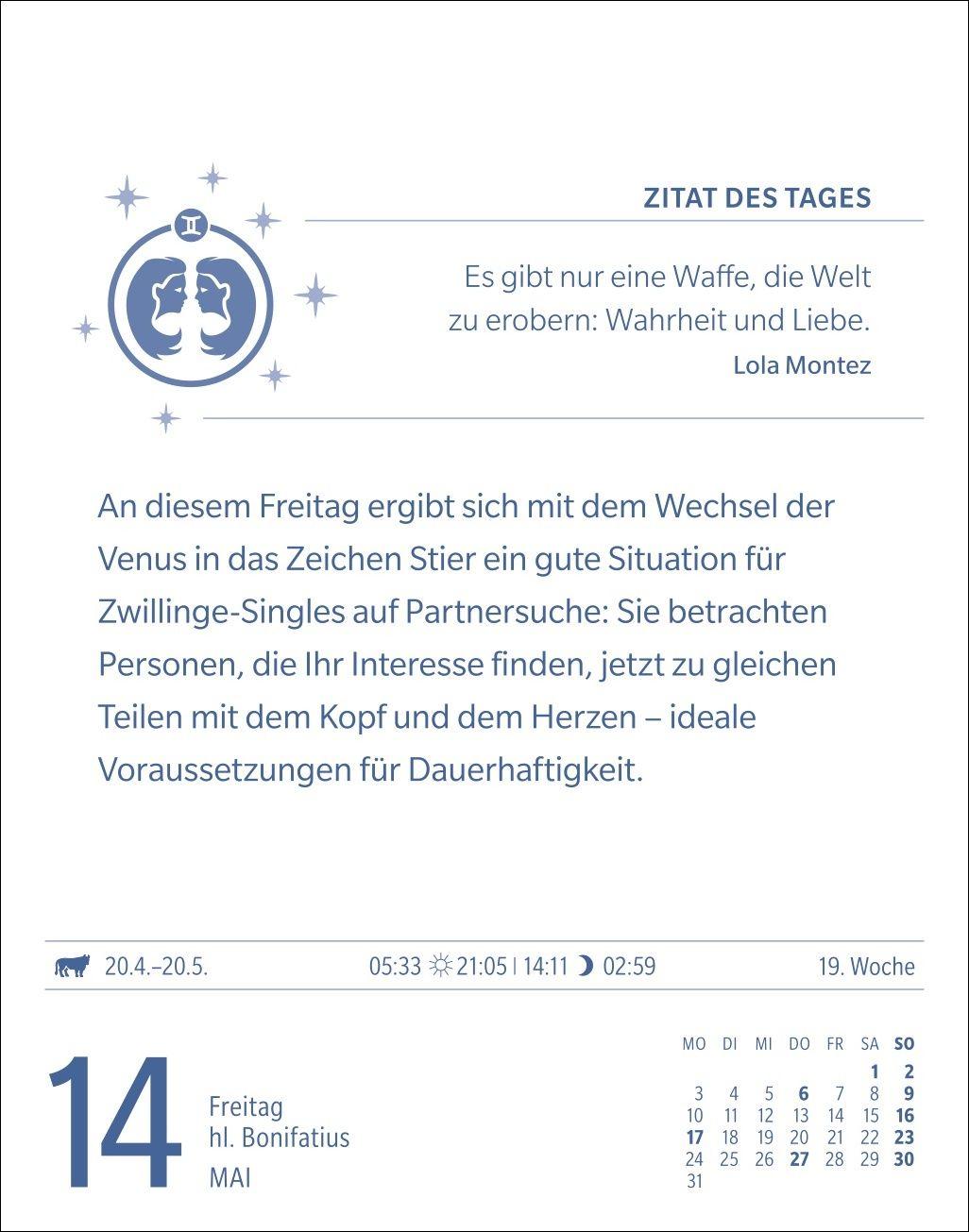 Beispielinhalt (Bild) Zwillinge Sternzeichenkalender 2027 - Tagesabreißkalender - Ihr Horoskop für jeden Tag
