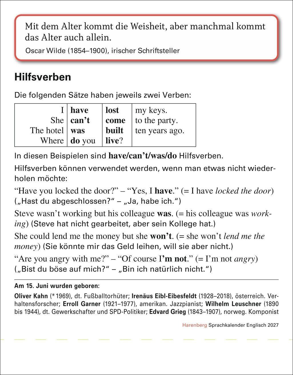 Beispielinhalt (Bild) Englisch Sprachkalender 2027 - Englisch lernen leicht gemacht - Tagesabreißkalender