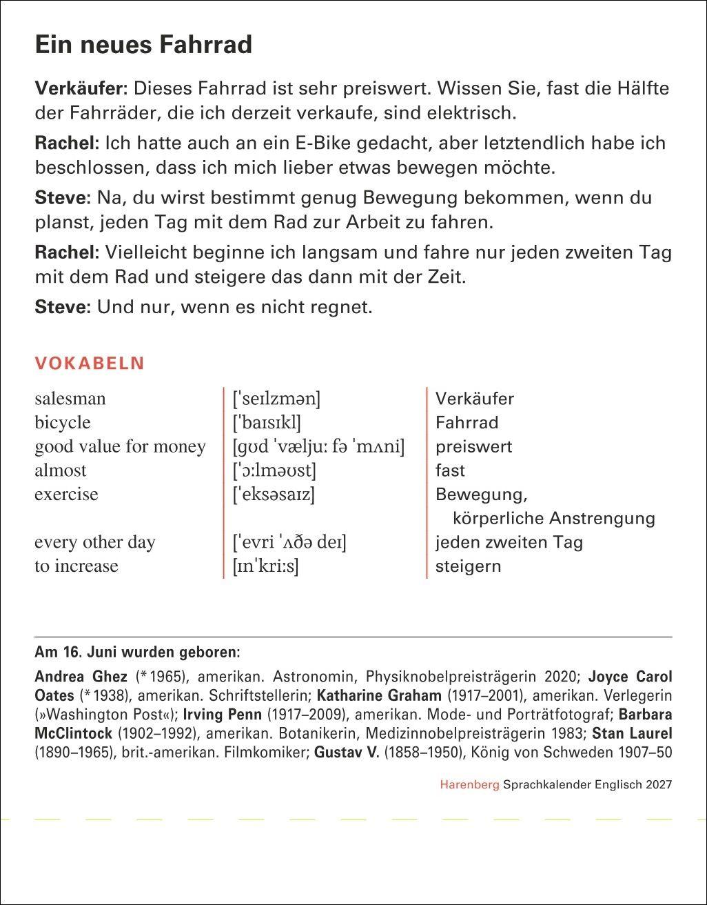 Beispielinhalt (Bild) Englisch Sprachkalender 2027 - Englisch lernen leicht gemacht - Tagesabreißkalender