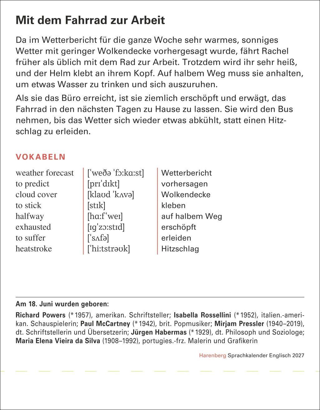 Beispielinhalt (Bild) Englisch Sprachkalender 2027 - Englisch lernen leicht gemacht - Tagesabreißkalender