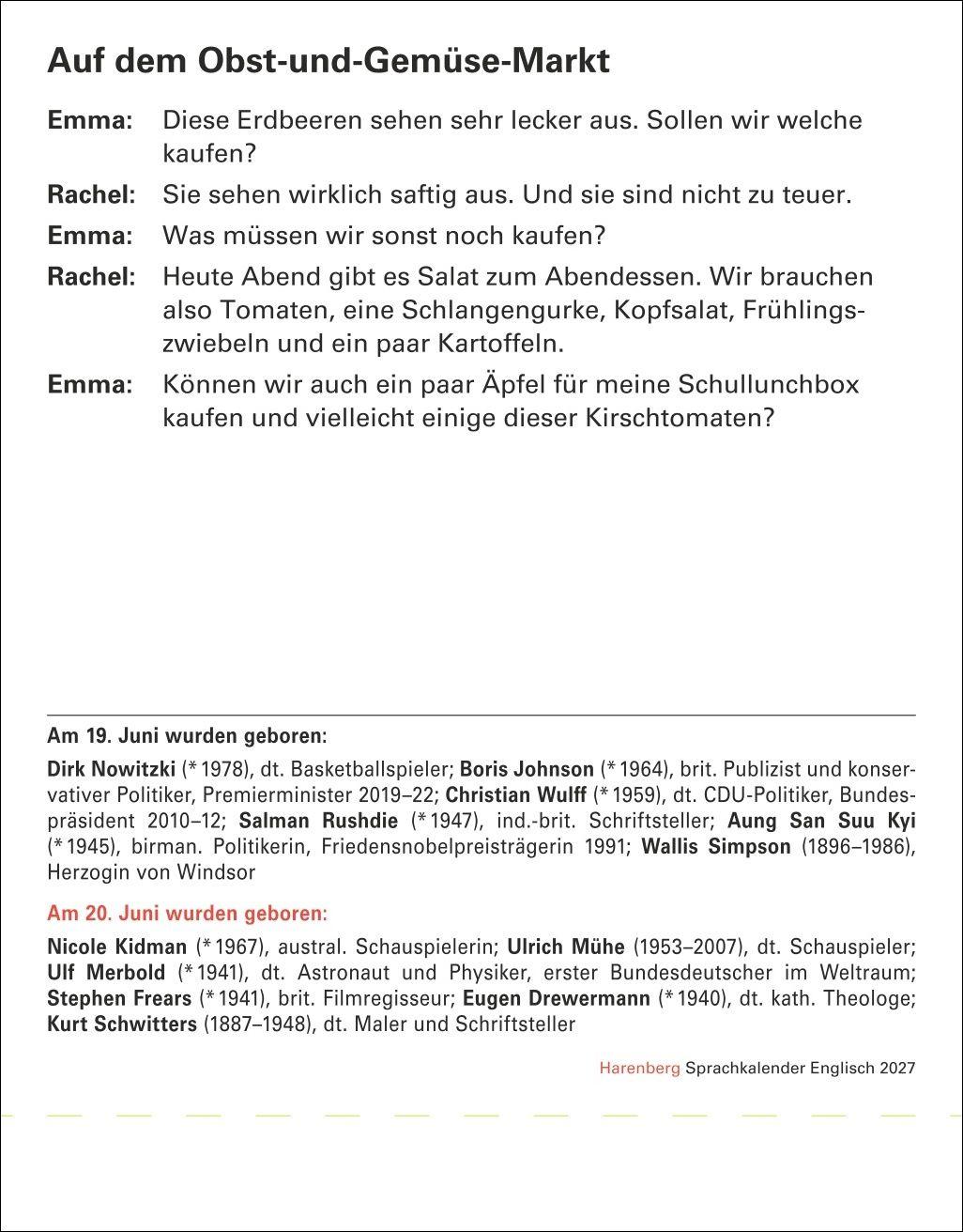 Beispielinhalt (Bild) Englisch Sprachkalender 2027 - Englisch lernen leicht gemacht - Tagesabreißkalender