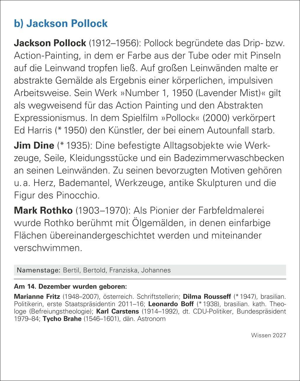 Beispielinhalt (Bild) Wissen Tagesabreißkalender 2027 - Quizfragen aus Geschichte, Politik, Kultur, Technik und Sport