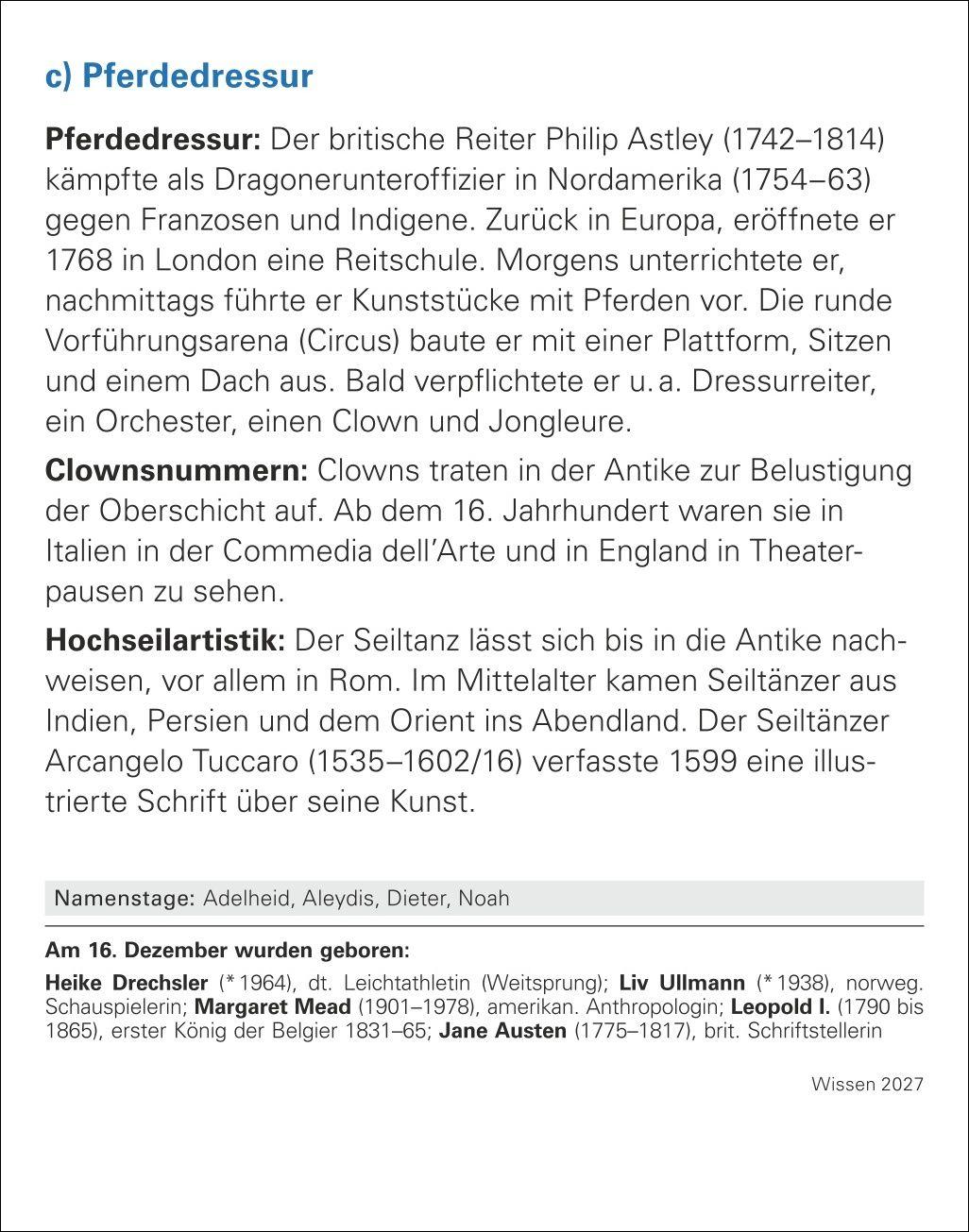 Beispielinhalt (Bild) Wissen Tagesabreißkalender 2027 - Quizfragen aus Geschichte, Politik, Kultur, Technik und Sport