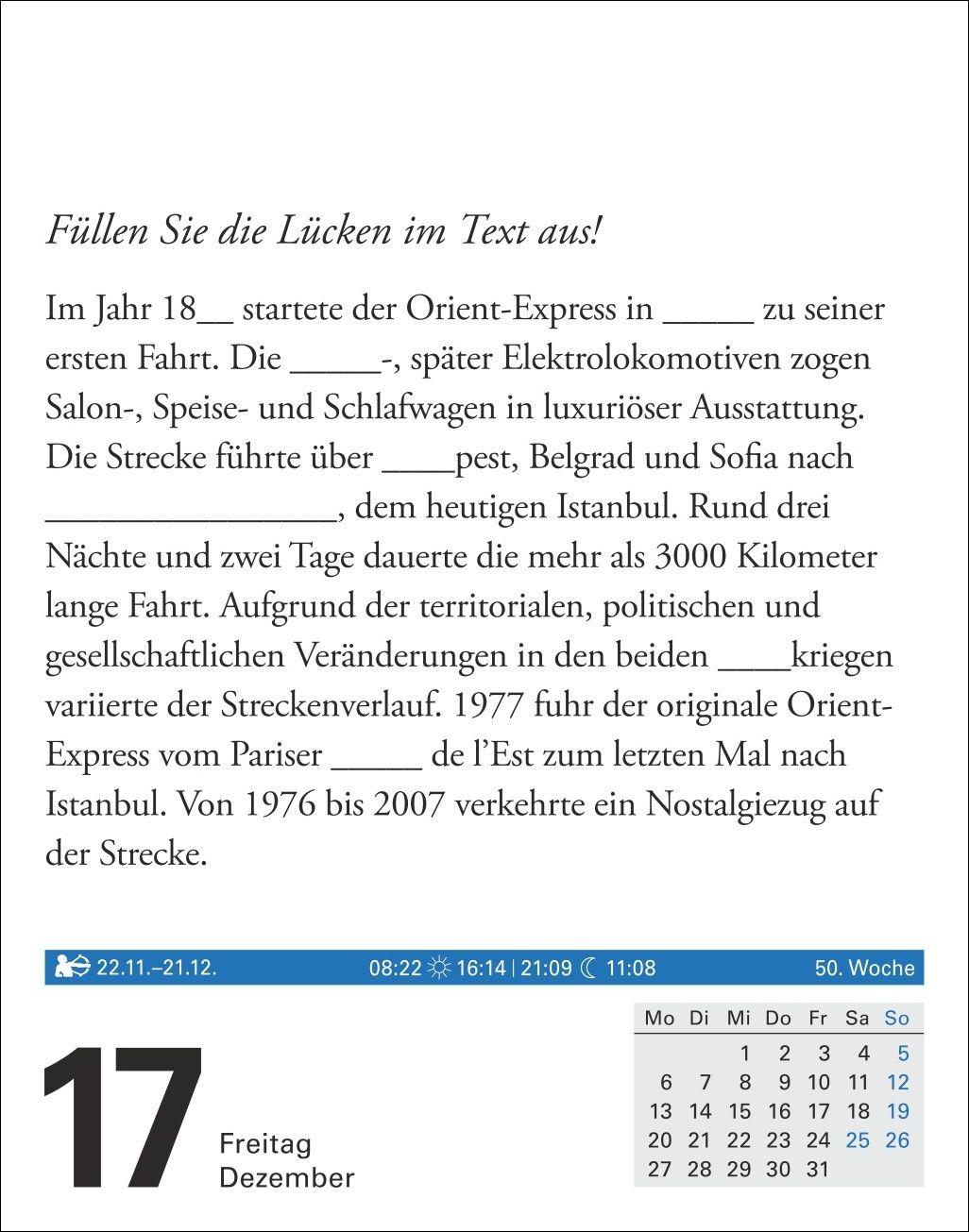 Beispielinhalt (Bild) Wissen Tagesabreißkalender 2027 - Quizfragen aus Geschichte, Politik, Kultur, Technik und Sport