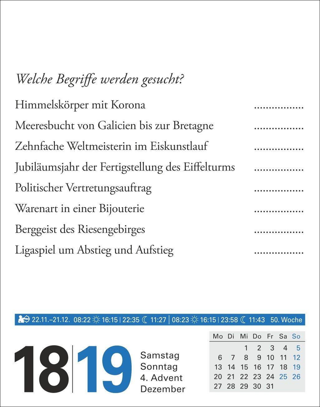 Beispielinhalt (Bild) Wissen Tagesabreißkalender 2027 - Quizfragen aus Geschichte, Politik, Kultur, Technik und Sport