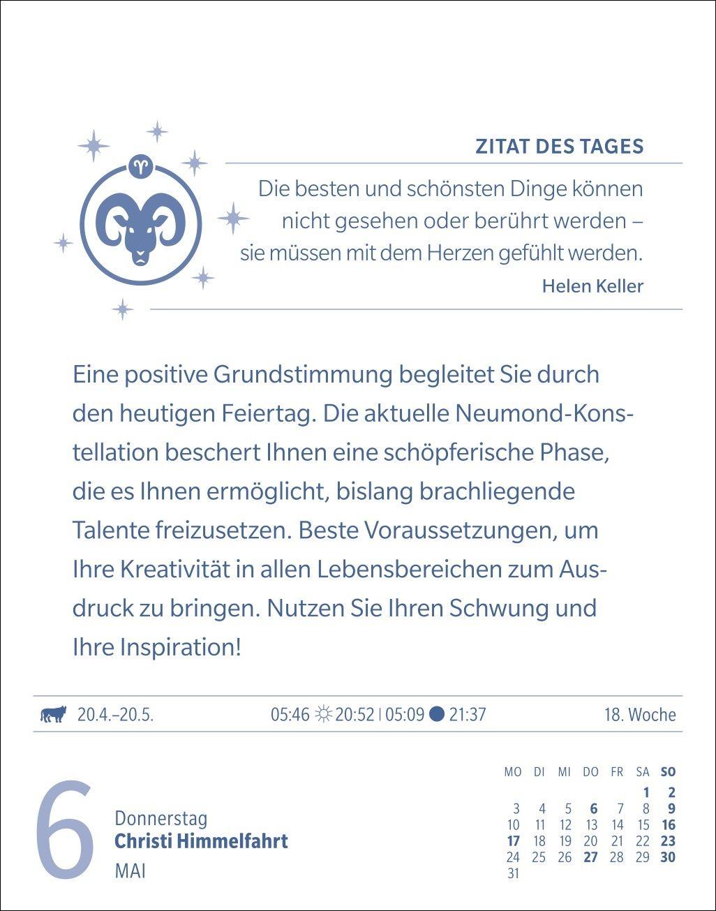 Beispielinhalt (Bild) Widder Sternzeichenkalender 2027 - Tagesabreißkalender - Ihr Horoskop für jeden Tag