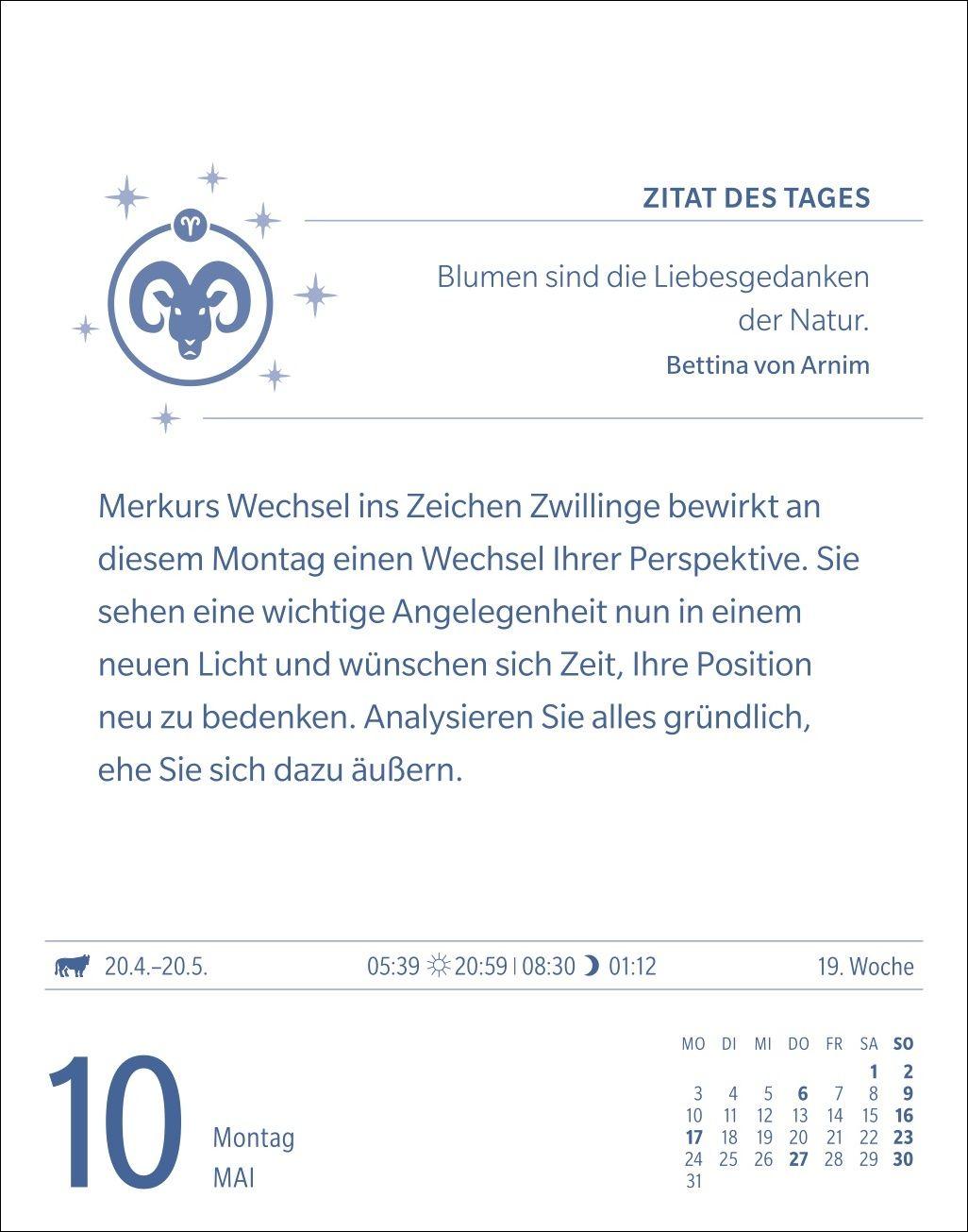 Beispielinhalt (Bild) Widder Sternzeichenkalender 2027 - Tagesabreißkalender - Ihr Horoskop für jeden Tag