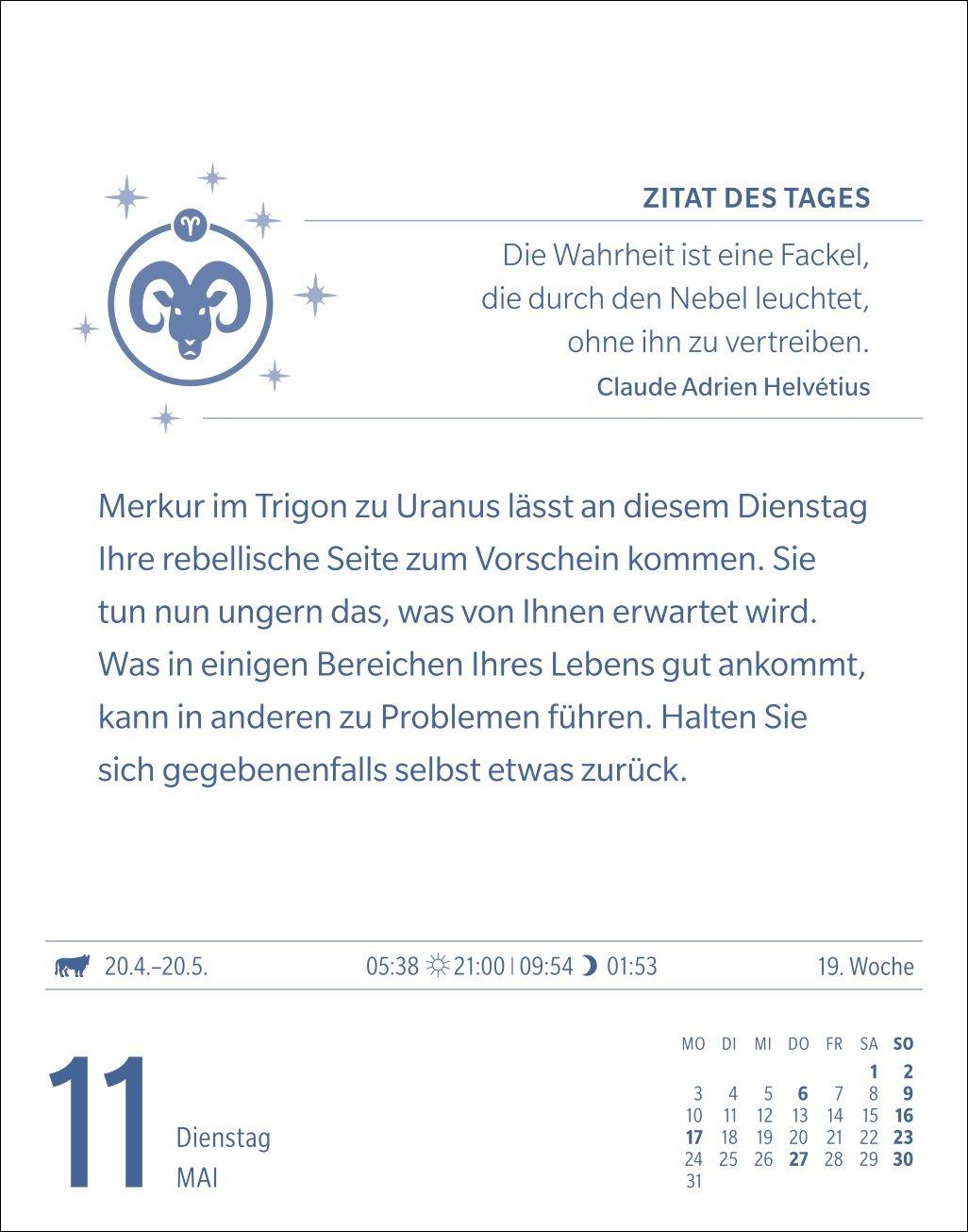 Beispielinhalt (Bild) Widder Sternzeichenkalender 2027 - Tagesabreißkalender - Ihr Horoskop für jeden Tag