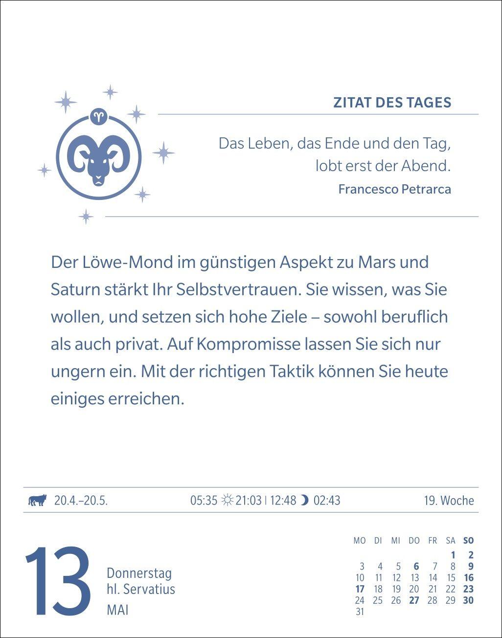 Beispielinhalt (Bild) Widder Sternzeichenkalender 2027 - Tagesabreißkalender - Ihr Horoskop für jeden Tag