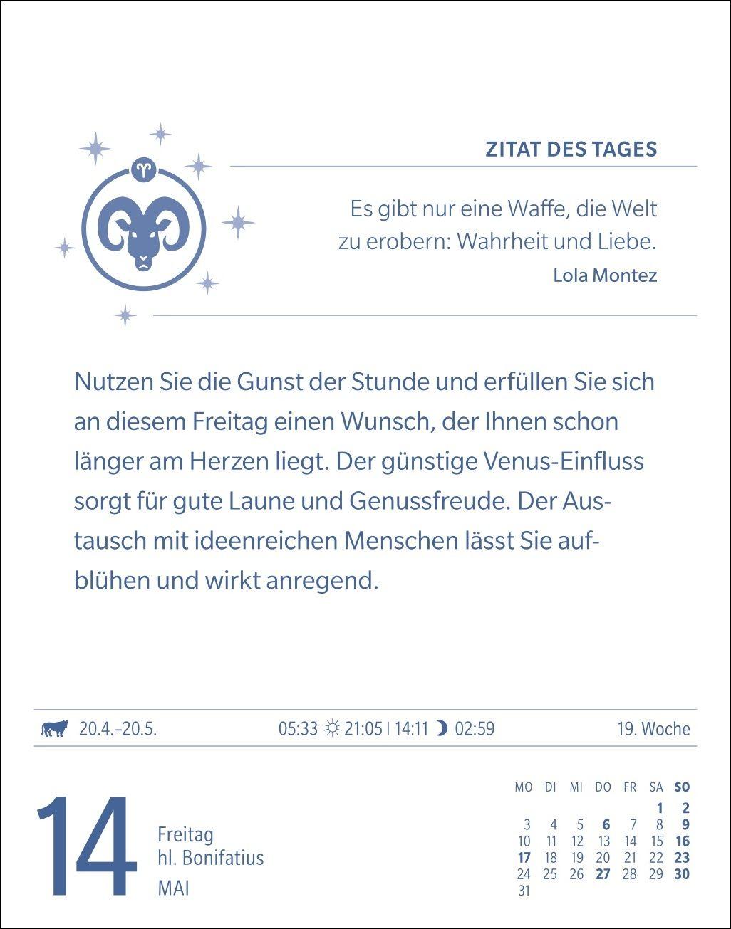Beispielinhalt (Bild) Widder Sternzeichenkalender 2027 - Tagesabreißkalender - Ihr Horoskop für jeden Tag