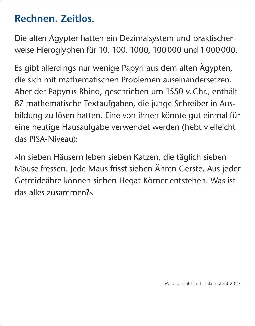 Beispielinhalt (Bild) Was so nicht im Lexikon steht Tagesabreißkalender 2027 - Kuriositäten, Histörchen und merkwürdige Geschichten
