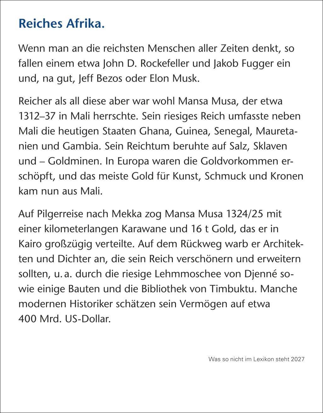 Beispielinhalt (Bild) Was so nicht im Lexikon steht Tagesabreißkalender 2027 - Kuriositäten, Histörchen und merkwürdige Geschichten