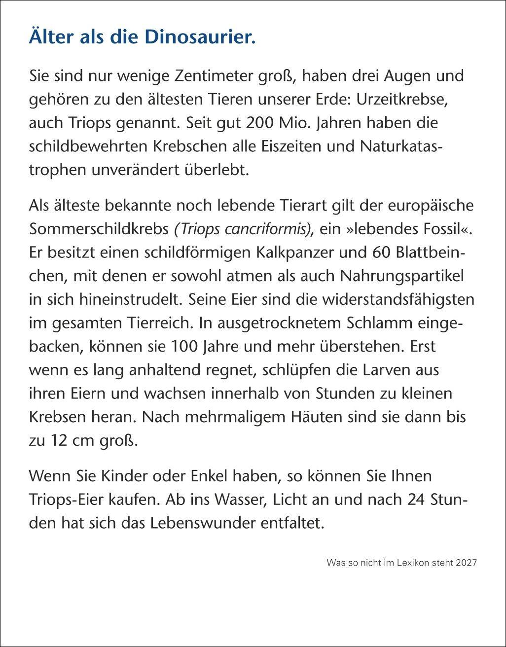 Beispielinhalt (Bild) Was so nicht im Lexikon steht Tagesabreißkalender 2027 - Kuriositäten, Histörchen und merkwürdige Geschichten