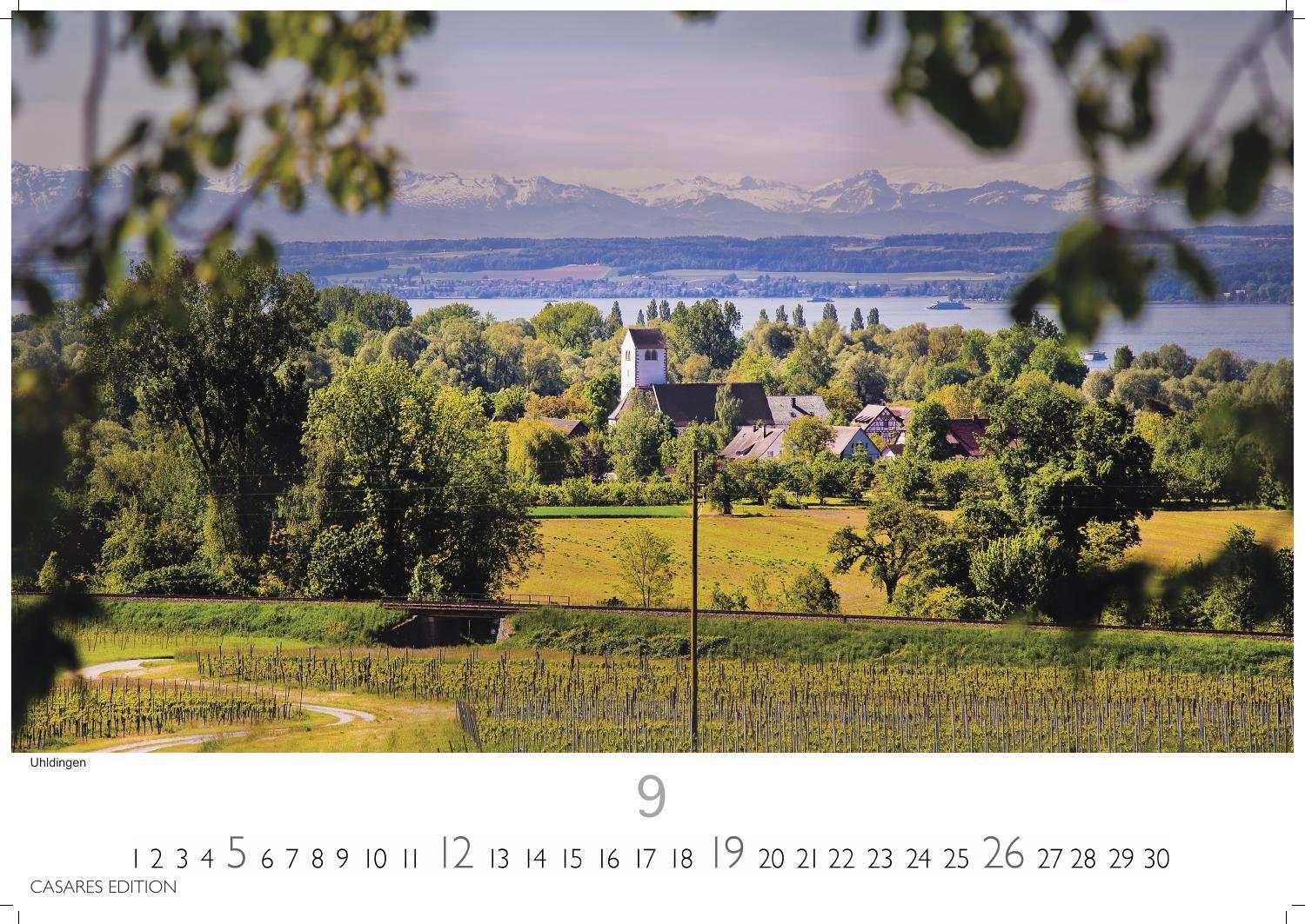 Beispielinhalt (Bild) Bodensee Kalender 2027 - Wandkalender | Fotokalender Deutschland 24x35cm Natur und Kultur rund um den Bodensee - 12 eindrucksvolle Bilder von Seeidylle, Alpenblick und Uferstimmung