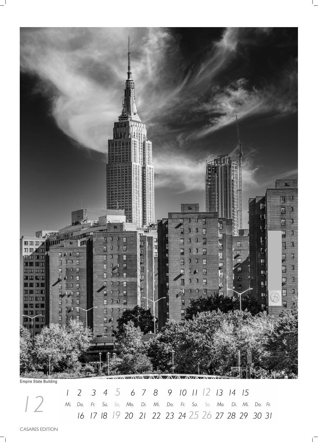 Beispielinhalt (Bild) New York schwarz-weiss Kalender 2027 - Wandkalender | Fotokalender Nordamerika 59x42cm Grosses Format - Eleganter Schwarz-Weiß-Print mit beeindruckenden New York City Motiven