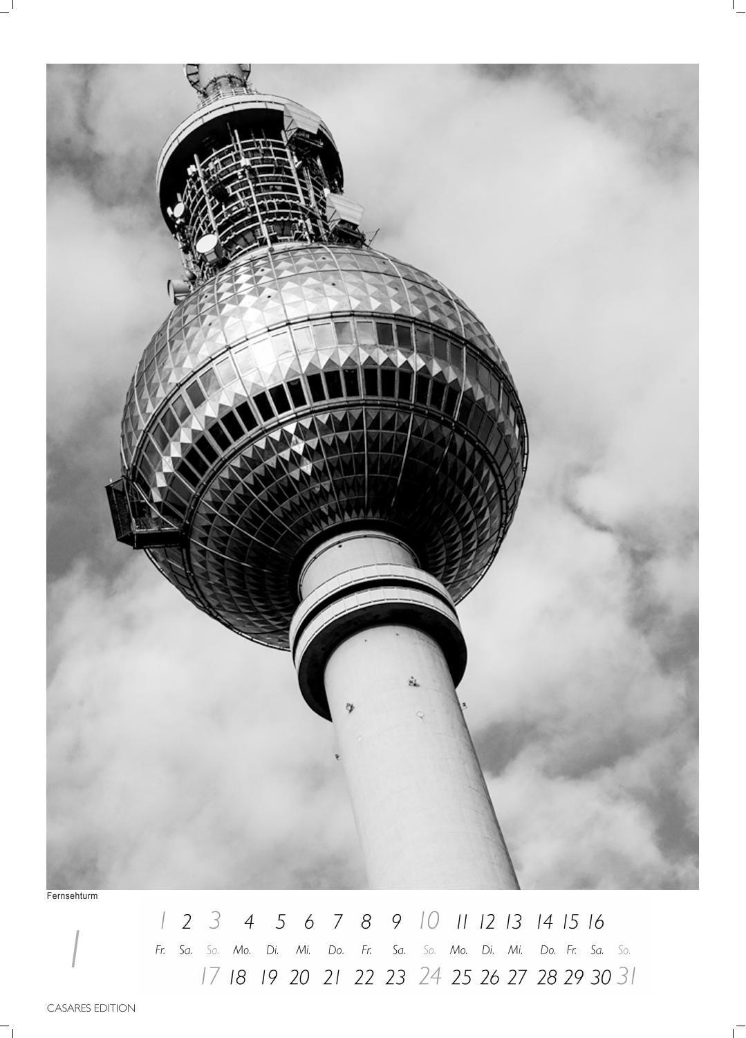 Beispielinhalt (Bild) Berlin schwarz-weiss Kalender 2027 - Wandkalender | Fotokalender Deutschland 59x42cm Grosses Format - Eleganter Schwarz-Weiß-Print mit beeindruckenden Berlin-Motiven
