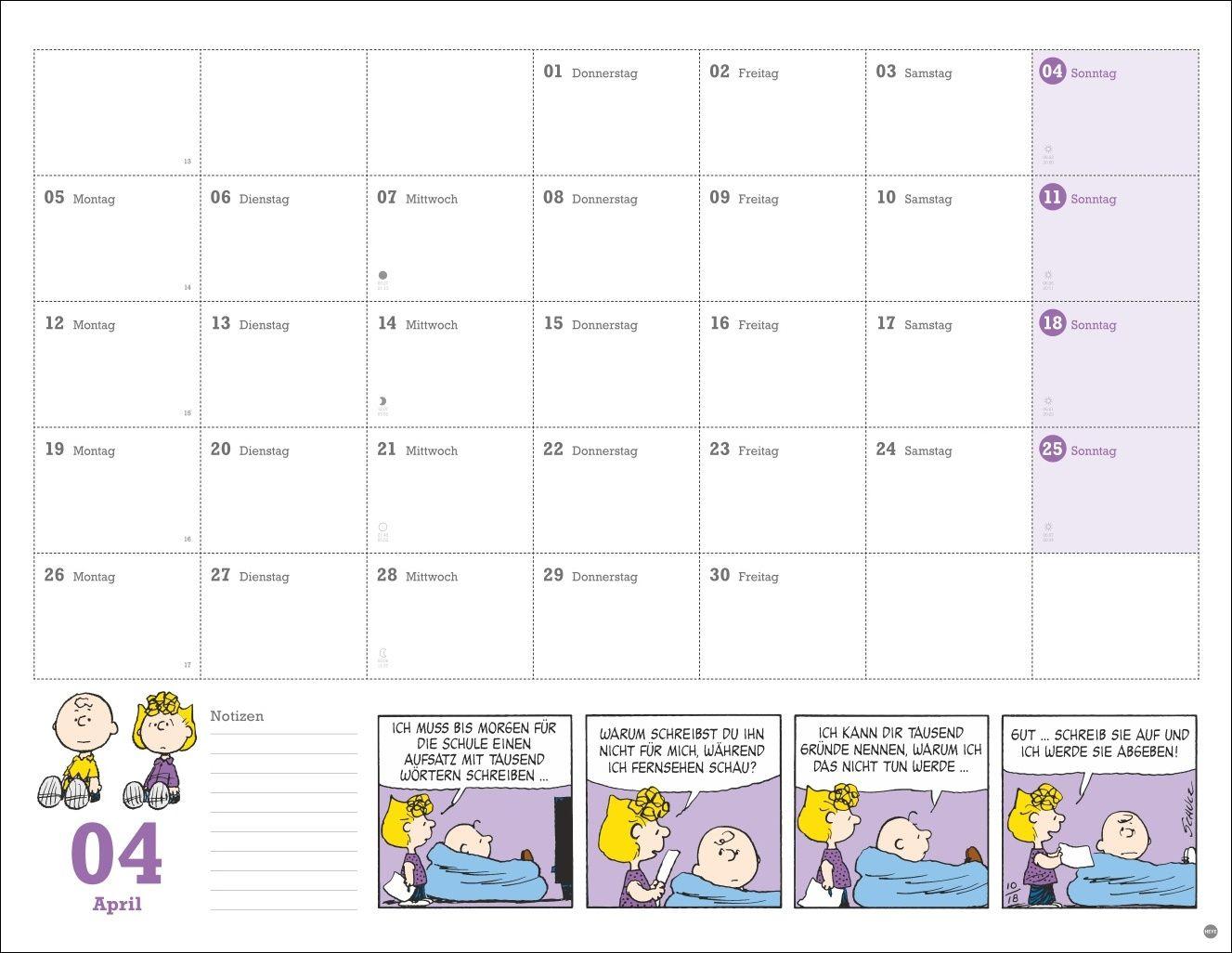 Beispielinhalt (Bild) Peanuts Monatsplaner 2027