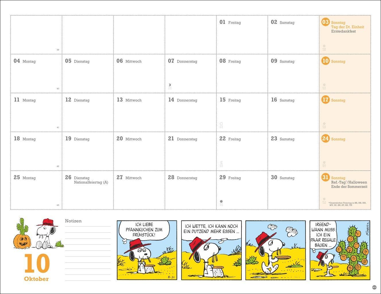Beispielinhalt (Bild) Peanuts Monatsplaner 2027