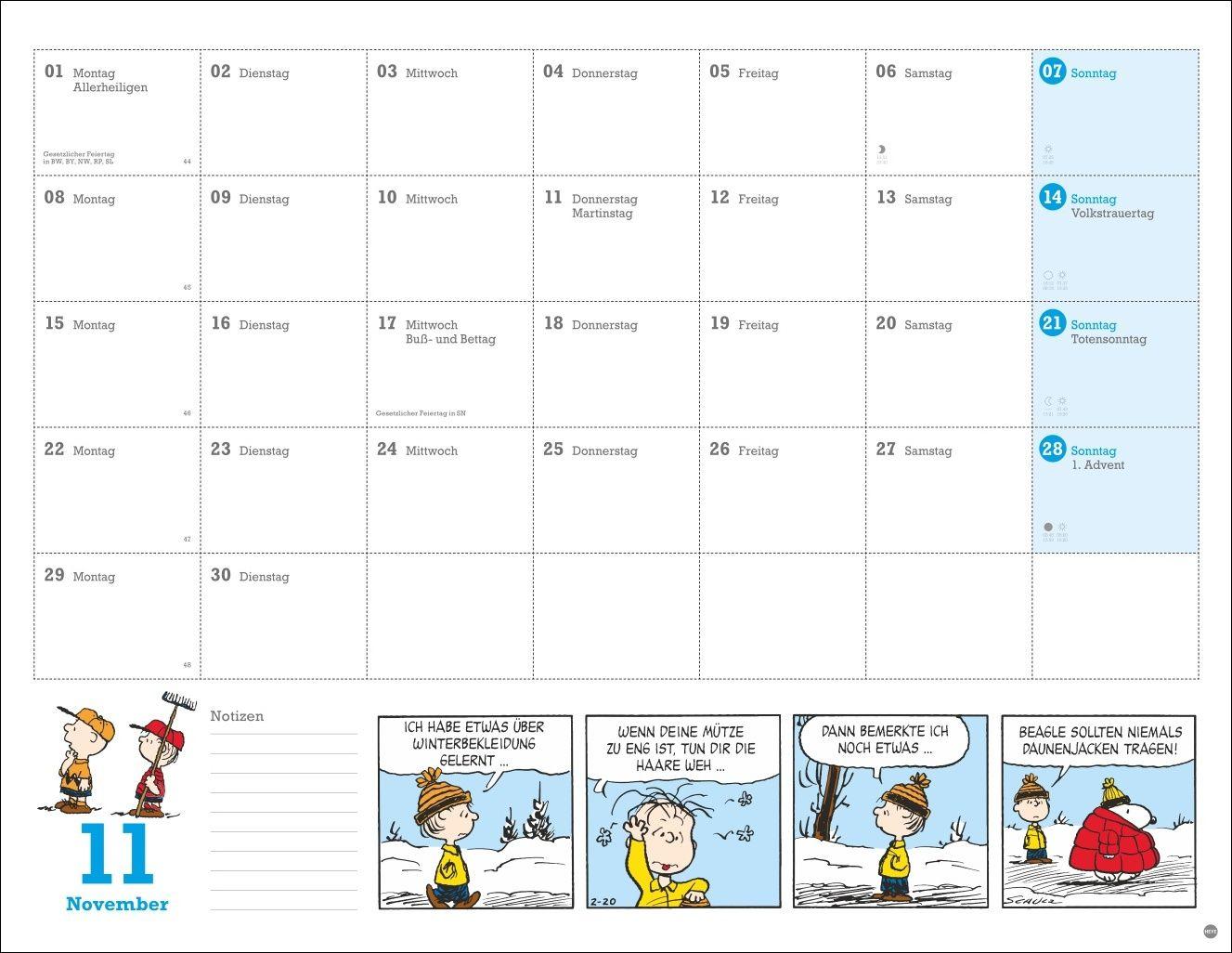 Beispielinhalt (Bild) Peanuts Monatsplaner 2027