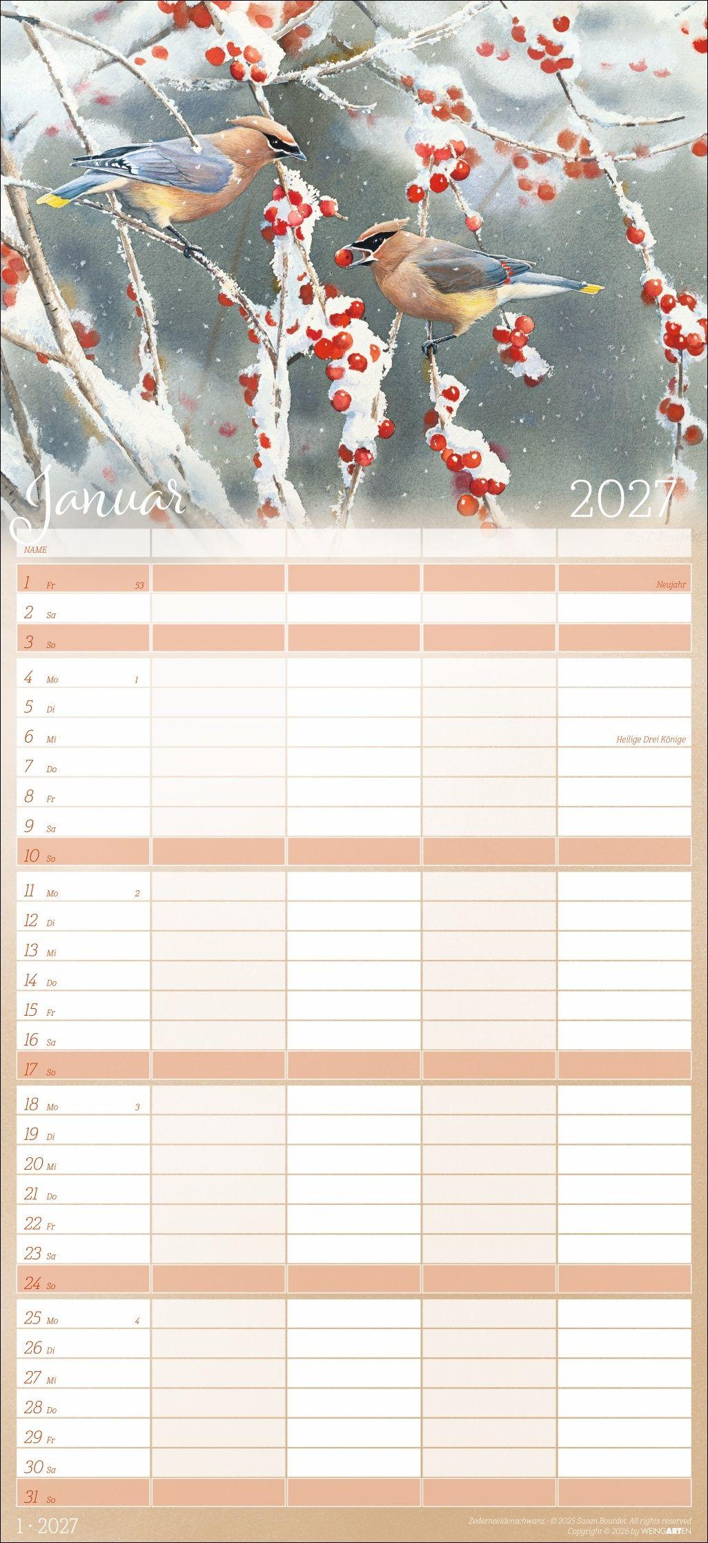 Beispielinhalt (Bild) Bunte Vogelwelt Familienplaner 2027