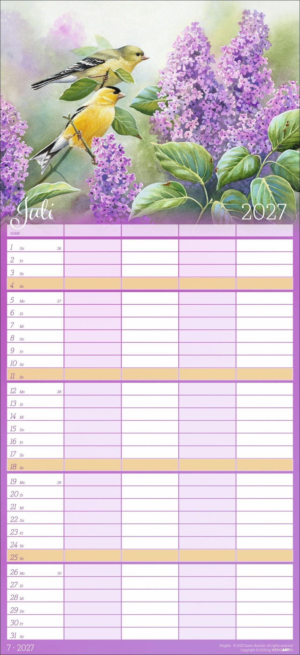Beispielinhalt (Bild) Bunte Vogelwelt Familienplaner 2027