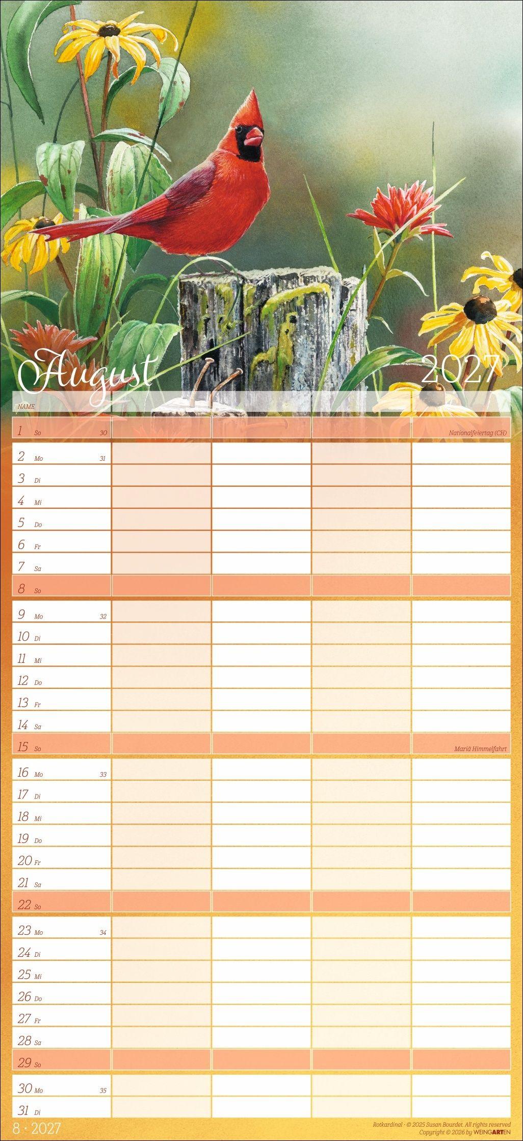 Beispielinhalt (Bild) Bunte Vogelwelt Familienplaner 2027