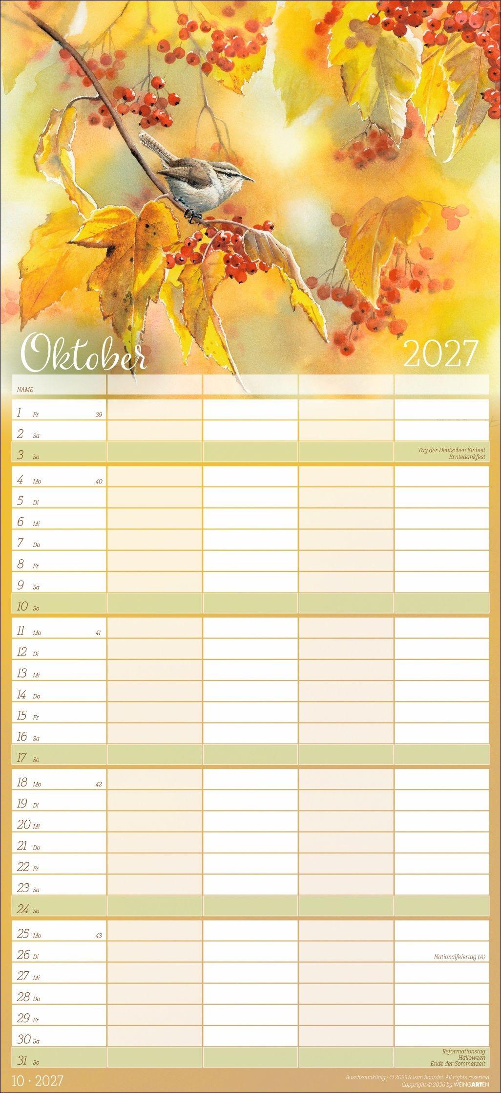 Beispielinhalt (Bild) Bunte Vogelwelt Familienplaner 2027