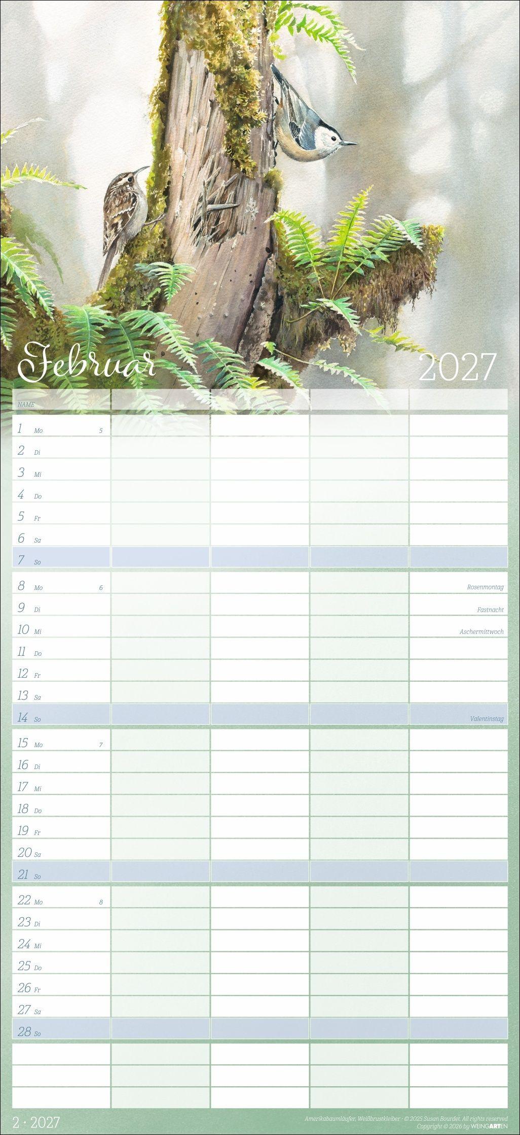 Beispielinhalt (Bild) Bunte Vogelwelt Familienplaner 2027