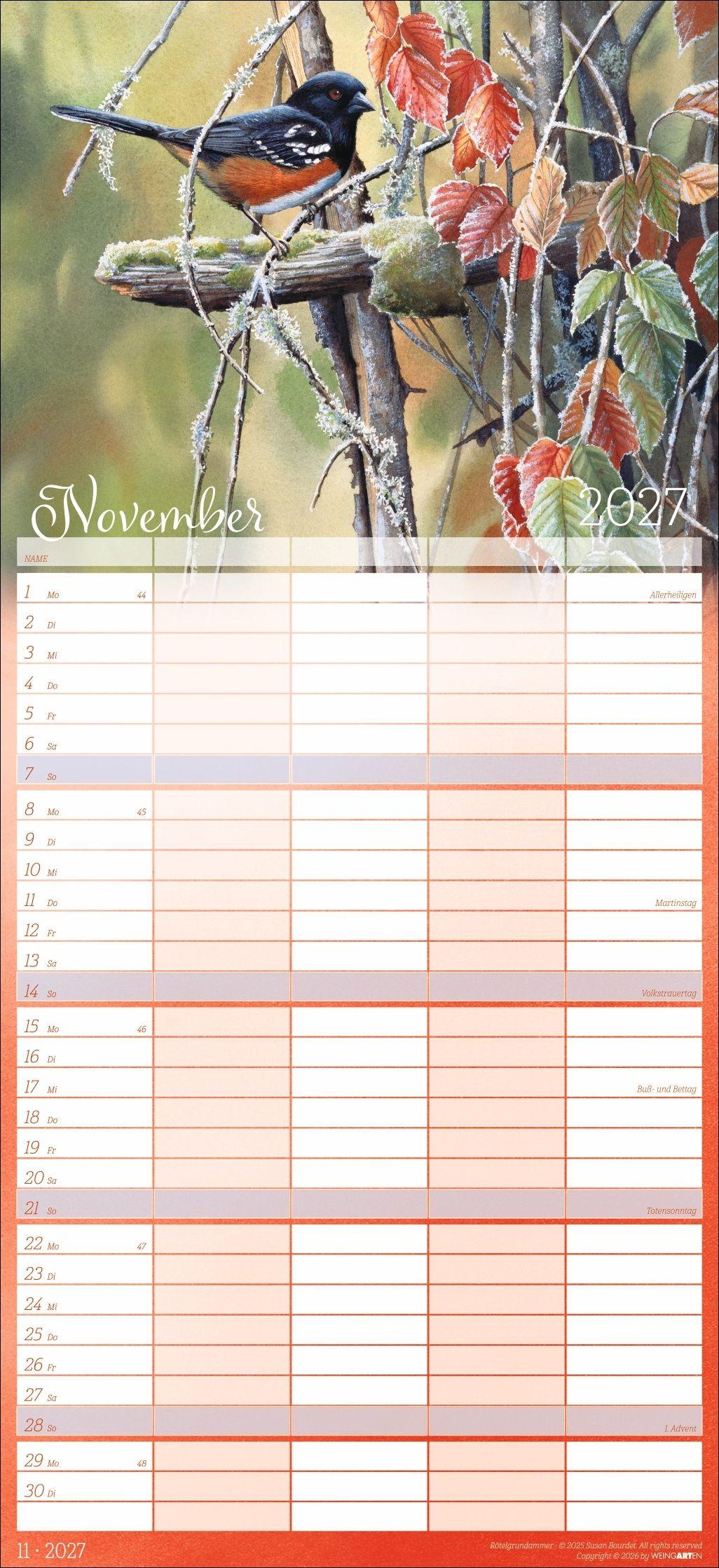 Beispielinhalt (Bild) Bunte Vogelwelt Familienplaner 2027